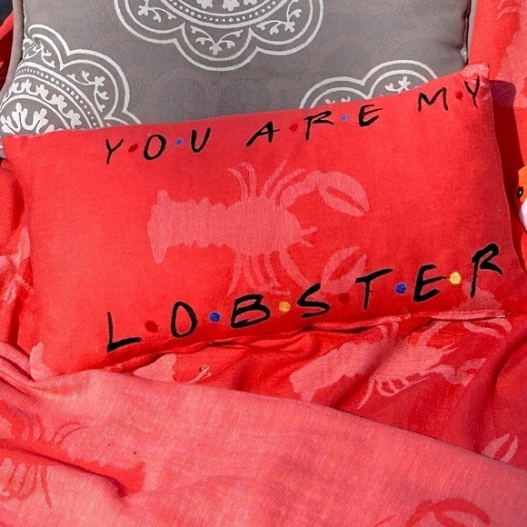 Hand Made Embroidered Friends TV Show Font YOU ARE MY LOBSTER 🦞 Lumbar Pillow - Picture 1 of 15